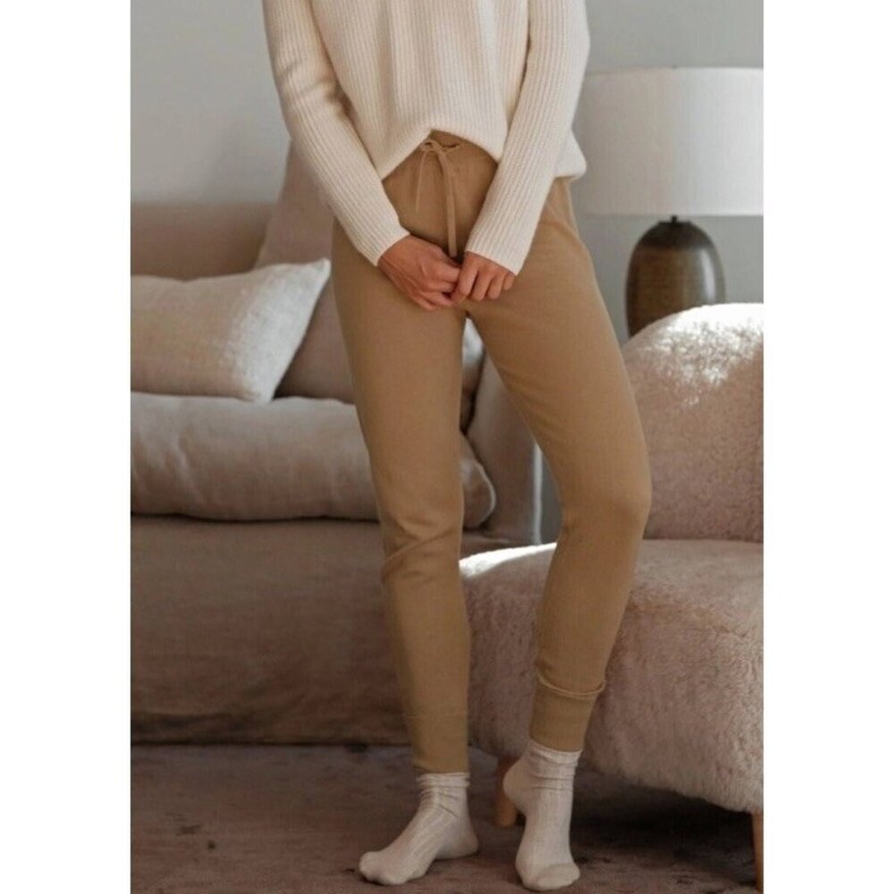 NWT JENNI KAYNE Camel Tan Drawstring Banded Lounge Jogger Pants Size XS $225.